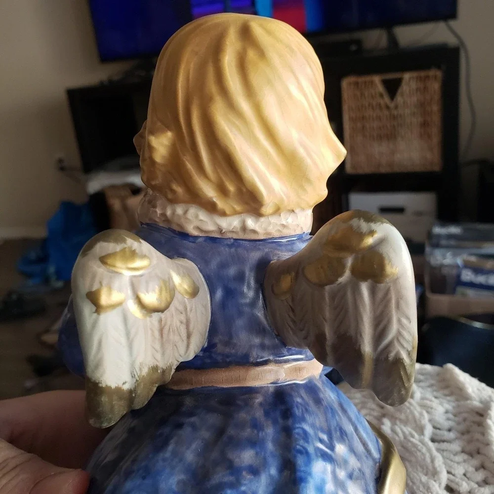 Goebel Handarbeit Large Angel W Germany 42 329 22 Blue Candleholder Frobek 8.75" - Picture 7 of 12